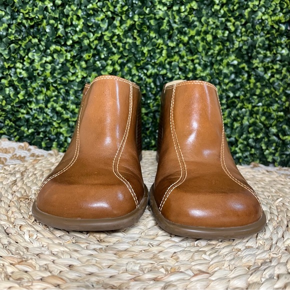 Tommy Hilfiger Brown Leather Mule Shoes with Chunky Wood Heel Slip On - Picture 3 of 8